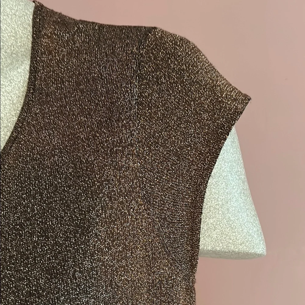 Jones New York Bronze Sparkle Fitted Cap Sleeve T-Shirt - Picture 2 of 8